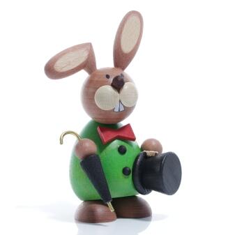 Osterhase Gentleman mit Schirm und Zylinder aus Holz von Kunsthandwerk Ullrich, elegante Osterfigur
