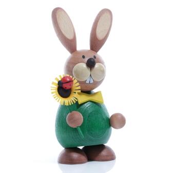 Osterfigur - Osterhase Gruen mit Sonnenblume & Marienkäfer