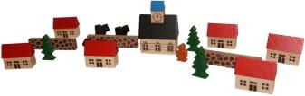 Holzspielzeug - Spielzeugdorf mit Kirche im Beutel