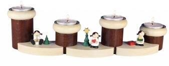 Adventsleuchter – farbenfrohe Engel auf Holzsockeln mit Teelichthaltern, aus dem Erzgebirge – BxH = 