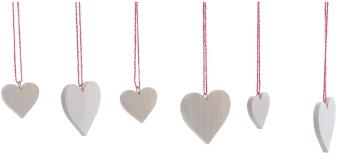 Christbaumschmuck - 3 kleine und 3 große Herzen zum Hängen in Natur - BxHxT (große Herzen) 5x5x0,3cm