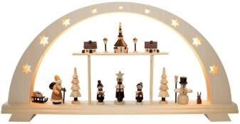 Schwibbogen – Seiffener Weihnacht mit LED-Beleuchtung, detailreich und stimmungsvoll – BxHxT = 56 x 
