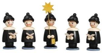 Miniaturfiguren Kurrendefiguren aus Holz mit Sängern und Sternträger, schwarz lasiert, Erzgebirge