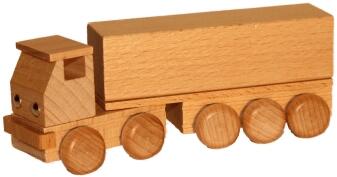 Holzspielzeug naturbelassener Sattelzug mit Pritsche von Erzgebirgische Holzspielwaren Ebert GmbH