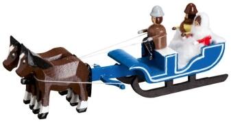 Pferdeschlitten – Miniatur-Schlittenpartie mit Kutscher & Paar – handbemalt – L ca. 9 cm