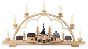 Lichterbogen – detailreiches Seiffener Dorf mit Rundkirche naturbelassen und elektrisch beleuchtet –