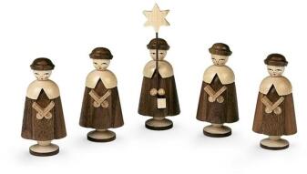 Weihnachtsfiguren naturfarbene Kurrendefiguren mit Gesangsbüchern und Sternlaterne aus Holz von