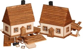 Bastelset – detailreiches Erzgebirgshaus aus naturbelassenem Holz, ideal zum Bemalen und Dekorieren 