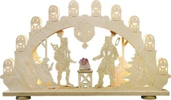 LED Lichterbogen - 15 flg. Bergmann mit Amethyst - LxHxT 66,0 x 40,0 x 6,0 cm