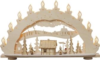 LED Lichterbogen mit Räucherhaus Winter-Zauberland aus Holz mit Dorf, Kirche und Figuren von Weigla