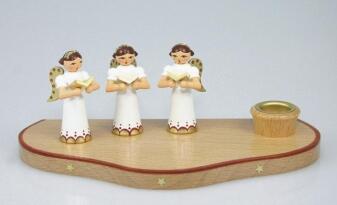 Kerzenhalter – detailreiche Engel mit Gesangsbuch, warme Holzoptik – BxHxT = 14 x 6,5 x 6,5 cm