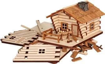 Bastelset – liebevoll gestaltetes Blockhaus aus naturbelassenem Holz, ideal zum Bemalen – BxHxT = 15