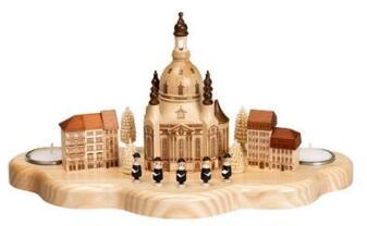 Kerzenhalter - Kurrende mit Dresdener Frauenkirche und Häuser naturbelassen - HxLxB 17x31x14.5cm