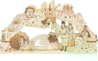 Lichterbogen – naturbelassener Motivleuchter mit Märchenszeneund Teelichthaltern – BxHxT 37 x 20 x