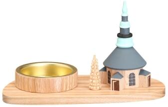 Teelichthalter – farbenfrohe Seiffen Kirche mit Ringelbaum, liebevoll handgearbeitet – BxHxT = 16 x 