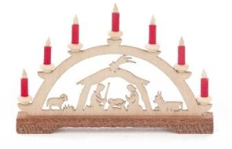 Mini-Schwibbogen Christi Geburt, rote Kerzen BxHxT 70x45x10mm