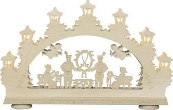 3D-Lichterbogen – detailreiche Bergleute mit Schnitzer und Klöpplerin, naturfarben, 7-flammige