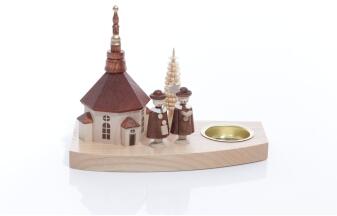 Teelichthalter - Seiffener Kirche mit Kurrende und Ringelbaum - Ansicht Vorne - Hergestellt im