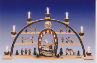 Schwibbogen Hauer mit Grubenlampen und beleuchtetem Wappen BxHxT 70x40x5cm