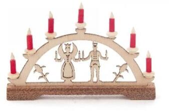 Mini-Schwibbogen Engel & Bergmann, rote Kerzen BxHxT 70x45x10mm