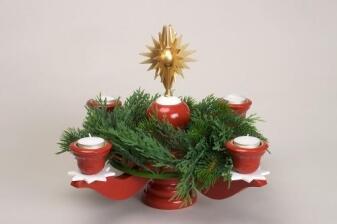 Adventsleuchter - mit Stern und 4 Teelichter in rot - HxLxB 30x30x30cm