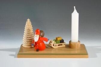 Kerzenhalter – Ruprecht mit Schlitten und Geschenken naturfarben – BxHxT ca. 14 x 14 x 5 cm