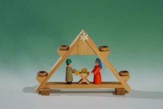 Kerzenhalter – Mini-Lichtergiebel Christi Geburt naturfarben für 7 mm Puppenkerzen – BxHxT ca. 11 x