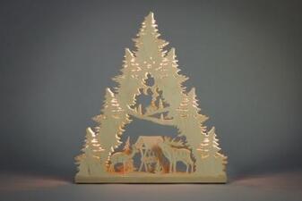 Lichterspitze mit Hirschfamilie – handgefertigte Holz Motivleuchte mit LED von Weigla Günter Gläser