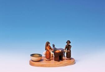 Kerzensockel – farbenfrohe Christi-Geburt-Szene mit Maria, Josef und Tieren, handbemalt – BxHxT = 17