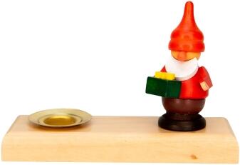 Kerzenhalter farbenfroher Zwerg mit Geschenk aus Holz von Spielwarenmacher Günther e.K.,