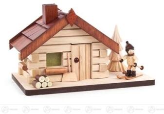 Räucherhaus – liebevoll bemalter Skifahrer mit verschneitem Dach, naturfarben – BxHxT = 18 x 11 x 11