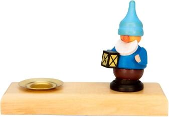 Kerzenhalter – farbenfroher Zwerg mit Laterne, detailreich bemalt, aus Holz – BxHxT = 10 x 7 x 3,5