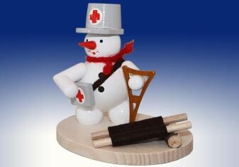 Räuchermann – liebevoller Schneemann Sanitäter mit Gehhilfe und Verbandskasten, farbenfroh bemalt – 