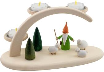 Leuchterbogen – detailreicher Schäferwichtel mit Laterne, roten und grünen Akzenten, Schafen und