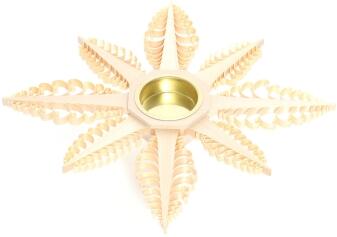 Tischschmuck – Naturbelassener Spanstern-Teelichthalter mit sechs gestochenen Bäumchen und