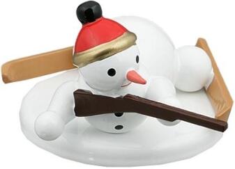 Holzfigur Schneemann Biathlet liegend mit Gewehr Höhe 6,5cm