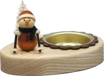Teelichthalter – Skifahrer aus Naturholz mit Messingeinsatz – BxHxT ca. 4x5x4 cm