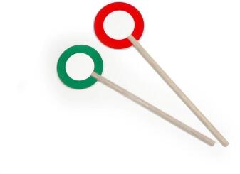 Holzspielzeug – tolle Schaffnerkelle mit roten und grünen Signalen aus Holz – BxHxT 10,5 x 38 x 1,3 