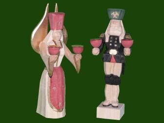 Figuren-Set – prachtvoller Engel mit Kerze und traditioneller Bergmann in festlichem Weiß-Gold und