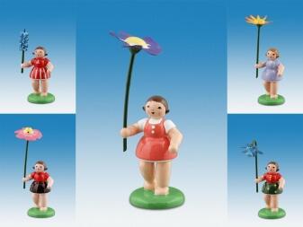 Holzfigur Frühlingsblumenkinder 5-tlg bunt Höhe 7cm