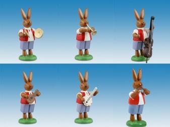 Osterfiguren – detailreich bemalte Osterhasenmusikanten 6-tlg. bunt mit verschiedenen Instrumenten –