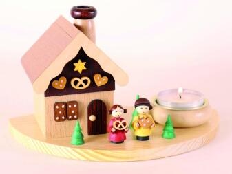 Räucherhaus Hexenhaus mit Hänsel und Gretel, detailreich bemalt aus Holz von Kunsthandwerk Ullrich, 