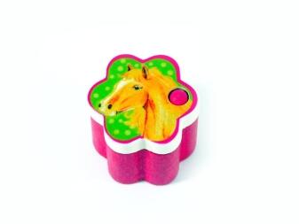 Zahndose – mit Pferdchenmotiv und buntem Schwenkdeckel – BxHxT 4 x 3,5 x 3,5 cm