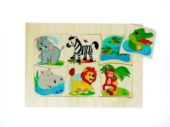 Holzpuzzle – farbenfrohe Tierbabys mit liebevollen Dschungel-Motiven von Hess Holz Spielzeug, 20,5