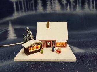 Lichterhaus – Bäckerei mit Marktbude und Glitzerstaub – LxBxH ca. 18,5x16,5x11,5 cm