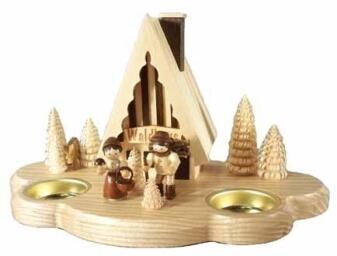 Räucherhaus – Waldhaus-Design mit Teelichtern, naturfarben – BxHxT ca. 14,5×13,5×24,5 cm