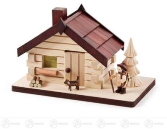 Räucherhaus – rustikales Design mit detailreichem Waldarbeiter, naturbelassen und bunt bemalt –