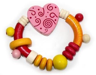 Rassel – zauberhafte Prinzessin mit rosa Herz und bunten Perlen, handgefertigt – BxHxT = 10,5 x 10 x