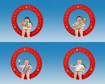 Christbaumschmuck Roter Ring mit Engel 4 teilig ohne Krone Höhe 6cm