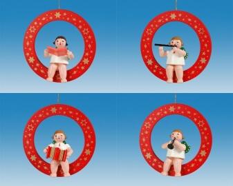 Christbaumschmuck Roter Ring mit Engel und Krone 4 teilig Höhe 6cm